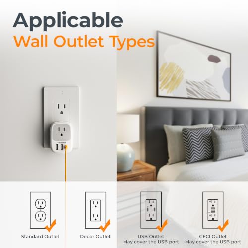 TESSAN Wall Charger Block, 3 USB Charging Ports (1 USB C PD 20W MAX) - color: Grey, size: USB C PD 20W