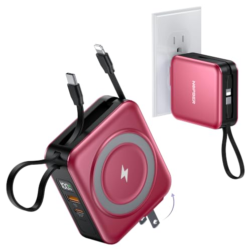 10000mAh Portable Charger Power Bank Built in Cables&Wall Plug - color: Red
