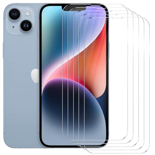 TENOC Screen Protector for iPhone 13 & iPhone 13 Pro & iPhone 14 & iPhone 16e & iPhone 17e, 5-Pack Clear 9H Tempered Glass Film Cover Sensor Protection Case Friendly for 6.1 inch
