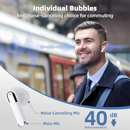 Promise Wireless Earbuds with TikTok Remote Control, Bluetooth 5.3 Earphones with 40Hrs Playtime, ENC Clear Call Mic (Not ANC)13mm Deep Bass, Smart Headphones for iPhone Laptop Computer Sports(White) - color: White