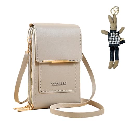 Women's Touch Screen Mobile Phone Messenger Bag, Waterproof Leather Touch Screen Crossbody Phone Purse - color: Gray