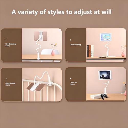 2-in-1 Gooseneck Phone & Tablet Holder for Bed, Flexible Clamp Mount & Overhead Stand for Desk & Headboard, Compatible with iPhone 17/16/15/14 and 4–10.6" Devices (White) - color: White