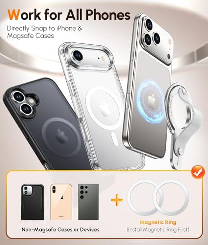 GripMate 2nd Magnetic Phone Ring Holder, Slim MagSafe Finger Loop Grip - color: Silver