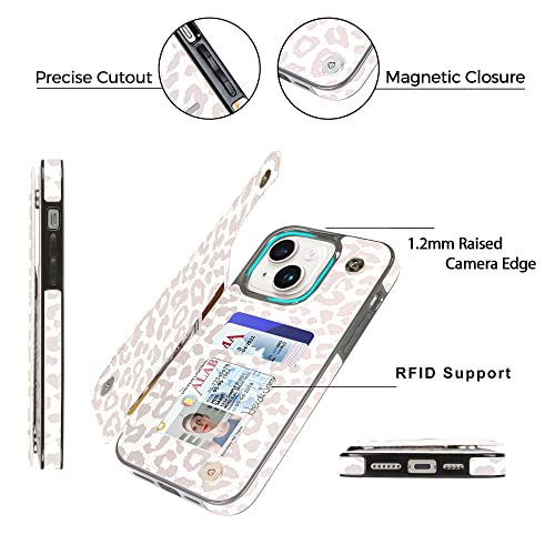 uCOLOR for iPhone 13/14 Wallet Case with Card Holder Beige Leopard | PU Leather RFID Blocking for Women Men Magnetic Clasp Kickstand 6.1" - color: Beige Leopard