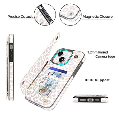 uCOLOR for iPhone 13/14 Wallet Case with Card Holder Beige Leopard | PU Leather RFID Blocking for Women Men Magnetic Clasp Kickstand 6.1" - color: Beige Leopard