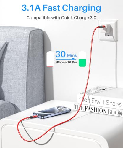 LDLrui USB C Data Cable 10Gbps, 1/3ft, 2-Pack, Red, Braided - size: 1ft+3ft