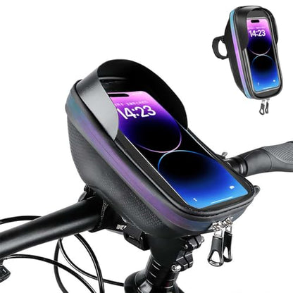 Bike Phone Holder, Bicycle Front Frame Handlebar Bag EVA Hard Shell Waterproof Bike Accessories with Touch-Screen and Rain Cover for Phones under 6.9''