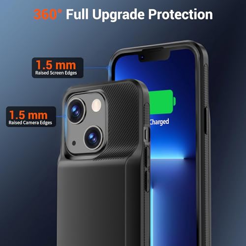 BOPPS Battery Case for iPhone 14/14 Pro/13/13 Pro【2026 New】 Slim Powerful 7000mAh Portable Charger Case 360°Protection Rechargeable Extended Charging case for iPhone 13，14 Series 6.1inch,(Black)