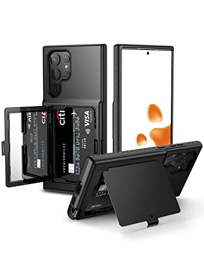 WeLoveCase Samsung Galaxy S22 Ultra Case Wallet Case with Credit Card Holder & Hidden Mirror, All-Round Protection Shockproof Phone Cover Designed for Samsung Galaxy S22 Ultra, 6.8 Inch Back Black - color: Black