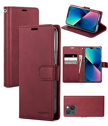 GOOSPERY Bluemoon Wallet Compatible with iPhone 13 Mini Case, Premium PU Leather Standing Feature Flip Card Holder Phone Cover (Wine) - color: Wine, size: iPhone 13 Mini