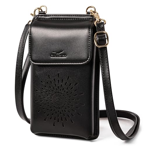 Crossbody Phone Purse for Women – RFID Phone Case Wallet w/Magnetic Closure & Separate Zipper Pocket Crossbody Bag - color: Black /Pattren