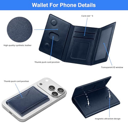 Adhesive Phone Wallet, 6 Card Holder with ID Window,Black - color: Black