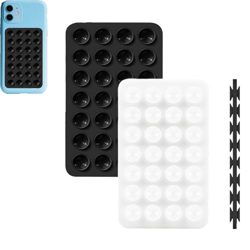 Rookii 2Pcs Suction Phone Holders Double-Sided,Hands-Free Silicone Suction Pad Sticky Phone Grip,Non Slip Case Sticky Pad Grip for Stand,Shower Mirror and Car Selfie (Black White) - color: black white