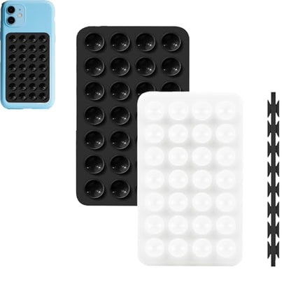 Rookii 2Pcs Suction Phone Holders Double-Sided,Hands-Free Silicone Suction Pad Sticky Phone Grip,Non Slip Case Sticky Pad Grip for Stand,Shower Mirror and Car Selfie (Black White) - color: black white