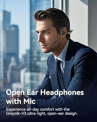 Open Ear Headphones with Mic, Bluetooth Headset with AI Noise Cancellation Microphone Air Conduction Headphones Bluetooth 5.4 Wireless Headset with Mic for Work Call Meeting Driving Sports（Black）
