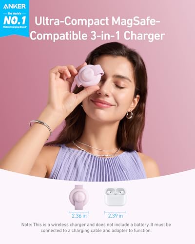 Anker MagGo UFO 3-in-1 MagSafe Compatible Qi2 15W Charging Station - color: Pink Aura