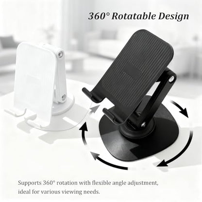 2-Pack Desk Phone Stand - Black and White, Adjustable Foldable Mobile Holders with 360° Rotating Base for All Smartphones
