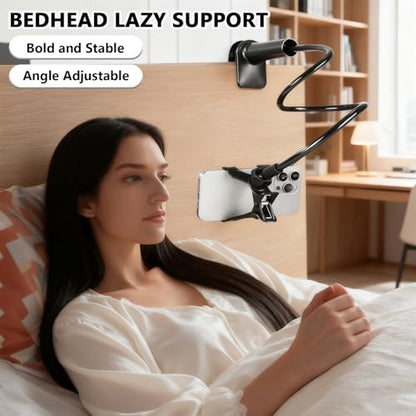 360-Degree Rotating Phone Holder Adjustable Long Arm Lazy Bedside Clamp Stand Hands-Free Mobile Mount for Watching Videos and Video Calls
