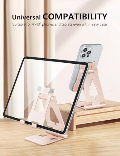 Aoviho Foldable Cell Phone Stand for Desk, Holder for iPhone,Rose Gold - color: Rose Gold