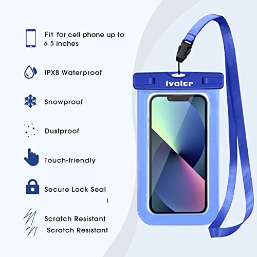 ivoler 2-Pack Waterproof Fanny Pack & Phone Pouch, Dry Bag for Passport, Phone & Wallet, Floating Waterproof Phone Case for Beach, Swimming, Kayaking, Boating, Cruise Essentials & Travel - color: Translucent Blue & Royal Blue