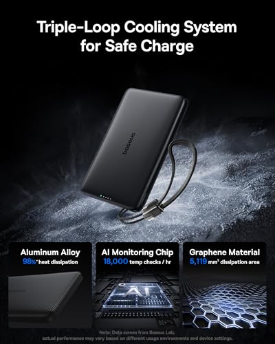 Baseus Picogo Qi2 15W Magsafe Portable Charger, 0.5" Ultra Slim 10000mAh Wireless Power Bank with 27W Built-in USB-C Cable, Magnetic Battery Pack for iPhone 17 Pro Max/17 Pro/Air/16/15/14/13/12 | 10000mAh Wireless Power Bank, 27W Fast Charging Magnetic Ba