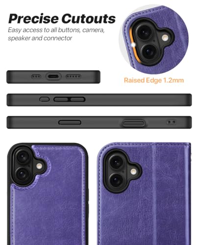 OCASE for iPhone 17 Detachable Wallet Case with Card Holder, 2 in 1 PU Leather Flip Folio with RFID Blocking Stand Wrist Strap Shockproof Phone Cover 6.3 Inch 2025, Purple - color: Purple, size: iPhone 17