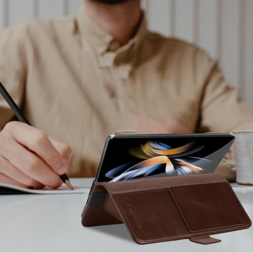 KEZiHOME Genuine Leather Wallet Case for Samsung Galaxy Z Fold 6 Brown - color: Brown, size: Galaxy Z Fold 6 Case