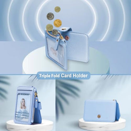 M-Plateau RFID Blocking Keychain Wallet With Leather Wrist Strap | Keychain Wristlet, Womens Card Holder with Zipper Coin Pocket and ID Window - color: Sky Blue