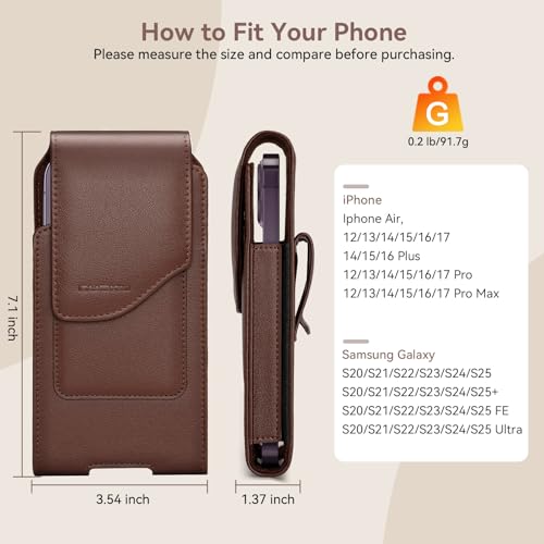 nuoku Phone Holster for Men Belt with Card Holder for iPhone Air 17/16/15/14/13/12/11 Pro Max, Cell Phone Belt Holder for Men Compatible with Samsung Galaxy S25,S24,S23/A54 A53 A52(Brown) - color: Brown