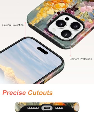 Jusy Magnetic Oil Painting Flower Case for iPhone 16e/17e, Wildflower | Compatible with MagSafe, Cute Aesthetic Flower Design, TPU and PC Protective Phone Cover - color: Wildflower