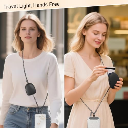 Phone Strap With Wallet,Adjustable Phone Lanyard Crossbody,Black - color: Black