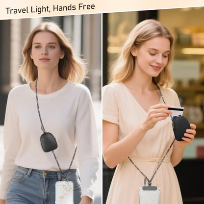 Phone Strap With Wallet,Adjustable Phone Lanyard Crossbody,Black - color: Black