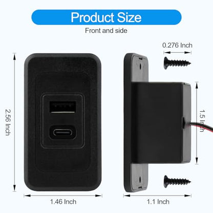 2 Pack RV USB Outlet 12V-24V Wall Mount, Dual USB Charger, USB-A & USB-C Output 5V 1.5A, Automotive USB Outlet Socket Adapter for RV Marine Boat Bus ATV Motorcycle Truck(Black) - color: Black