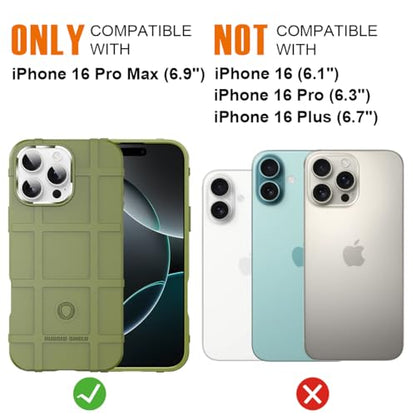 Rugged Shield 8ft Drop Proof TPU Thick Armor Tactical Protective Case Compatible with iPhone 16 Pro Max (6.9 inches) - Army Green - color: Army Green, size: iPhone 16 Pro Max