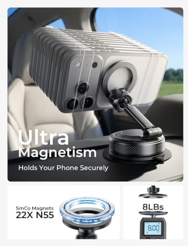 LISEN Magsafe Car Mount, [98LBS Vacuum Suction] Magnetic Phone Holder for Car Dashboard & Windshield, Strong Magnet Cell Phone Car Mount for iPhone 17 16 15 14 13 12 Pro Max/Air - color: Obsidian Black