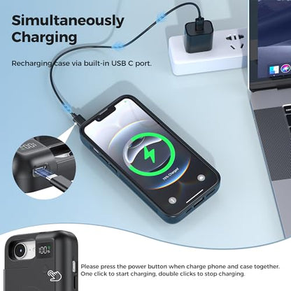 Mavulo 8000mAh Battery Case for iPhone 16e/17e, Power Bank Fast Charging | Portable Protective,USB-C Fast Charging,Fast Charger,Rechargeable Charger Case 6.1", Black