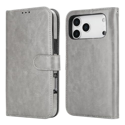 Bocasal Detachable Wallet Case Card Holder for iPhone 17 Pro Max Grey | RFID Blocking Kickstand Card Slots Holder PU Leather Magnetic Shockproof Wrist Strap Removable Flip Protective Cover 6.9 inch - color: Gray