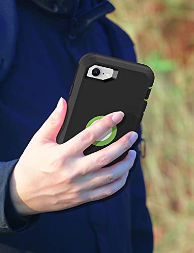 MXX Case Designed for iPhone SE Case 2020 /SE 2022 Heavy Duty Protective with Screen Protector [3 Layers] Rugged Rubber Protection Cover & Rotating 360 Degree Belt Clip SE 3rd/2nd Gen (Green/Black) - color: Green/Black
