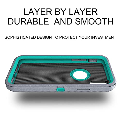 MXX Compatible with iPhone Xr Case, 3-Layer Super Protective Full Heavy Duty Body Tough Rugged Bumper Cover, Shock & Dust Proof, Designed for Apple Xr Phone Case 6.1" - color: Gray/Light Blue