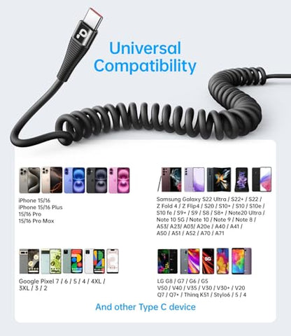 USB C Cable Fast Charging, 2Pack 3ft Coiled USB A to USB C Charge Cable for - color: Black, size: 3FT, style: USB A to USB C