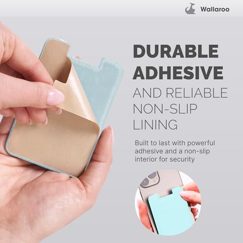 Wallaroo Premium Leather Cell Phone Wallet Stick On - Android and iPhone Wallet and Card Holder for Women and Men - Durable with Non-Slip Lining Secures Up to 3 Cards - color: Spearmint Leather