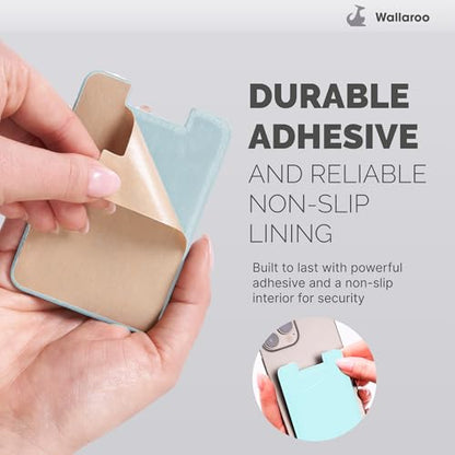 Wallaroo Premium Leather Cell Phone Wallet Stick On - Android and iPhone Wallet and Card Holder for Women and Men - Durable with Non-Slip Lining Secures Up to 3 Cards - color: Spearmint Leather