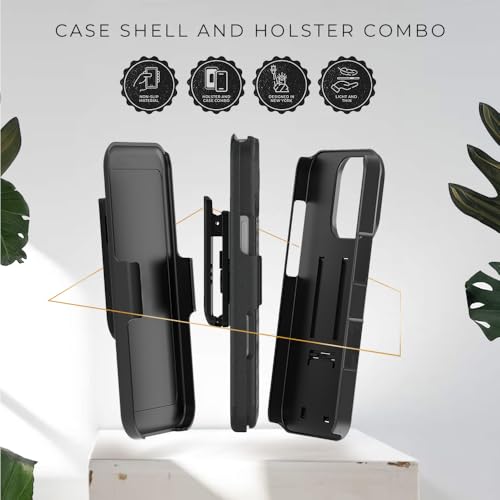 MOTIVE for iPhone 16 Pro Case with Belt Clip, Rigid, Kickstand | 6.3" | Ranger v1 Series, Black, 360° holster, open-top/open-bottom port access, textured grip, slim - size: iPhone 16 Pro