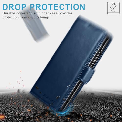 KEZiHOME Genuine Leather Wallet Case for Samsung Galaxy Z Fold 6 Blue - color: Blue, size: Galaxy Z Fold 6 Case