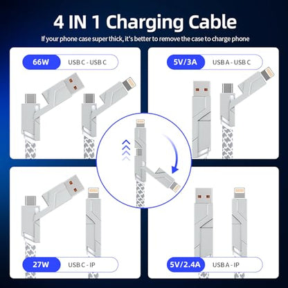 4 in 1 Charging Cable Fast Charging 66W with E-Mark Chip, Carplay - color: Silver, size: 4FT 1Pack