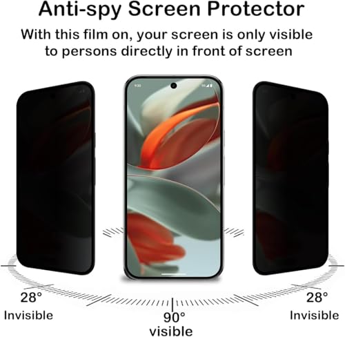 CJY For Google Pixel 9 Pro XL Privacy Screen Protector, 2+2 Pack Tempered Glass with Camera Lens Protector, 3D Curved HD Clear, Case Friendly, 9H Scratch Resistant, Fingerprint Unlock Compatible - color: Google Pixel 9 Pro XL Privacy