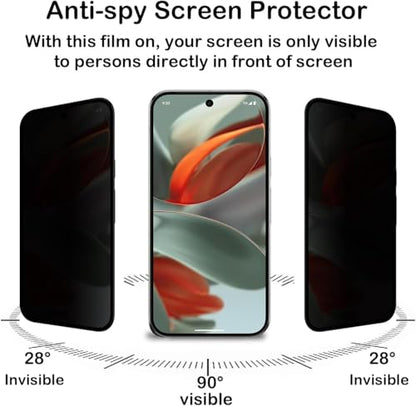 CJY For Google Pixel 9 Pro XL Privacy Screen Protector, 2+2 Pack Tempered Glass with Camera Lens Protector, 3D Curved HD Clear, Case Friendly, 9H Scratch Resistant, Fingerprint Unlock Compatible - color: Google Pixel 9 Pro XL Privacy