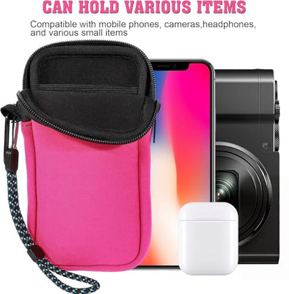 Pwsap Phone Sock, Universal Shock & Impact Resistant Neoprene Pouch with Carabiner and Lanyard Strap Sleeve Case for Hiking & Travelling Phone Bag Fits Phones up to 7 Inches, Rose Pink, M - color: Pink, size: M