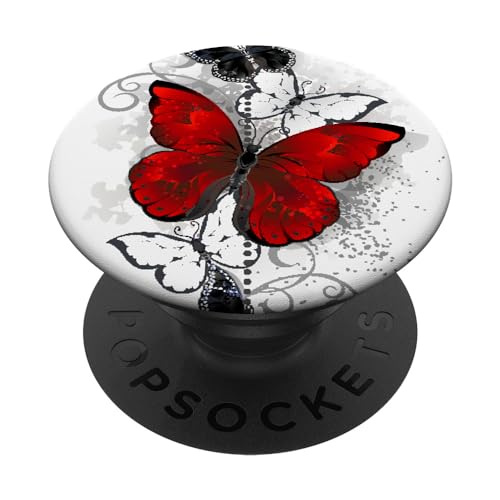 Cute Red Black & White Butterfly Phone Grip with Butterflies PopSockets Adhesive PopGrip - style: Adhesive PopGrip