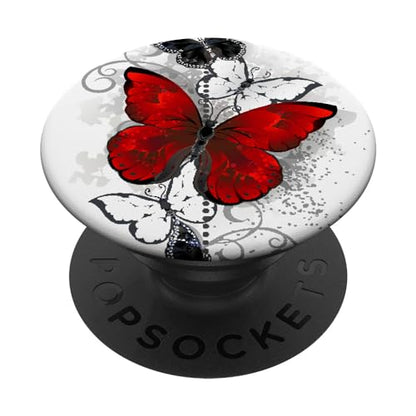Cute Red Black & White Butterfly Phone Grip with Butterflies PopSockets Adhesive PopGrip - style: Adhesive PopGrip